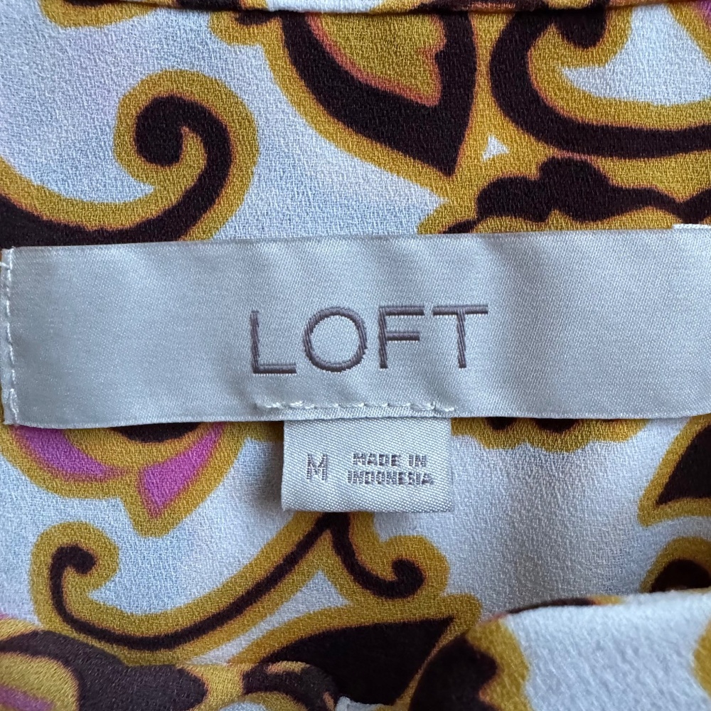 LOFT Floral print blouse multicolor long sleeve size M - Picture 6 of 9